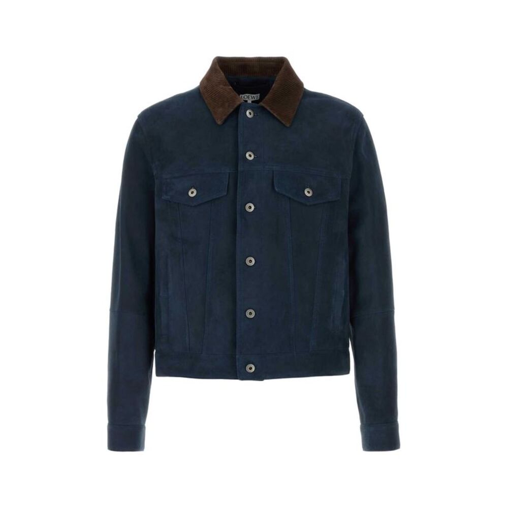 Loewe Men Navy Blue Suede Jacket